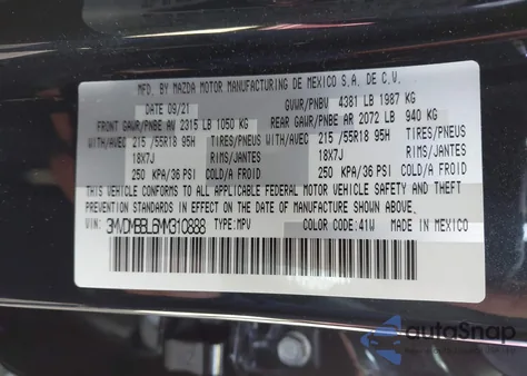 2021 Mazda Cx-30 Select z USA, uszkodzony, nr VIN 3MVDMBBL6MM310888